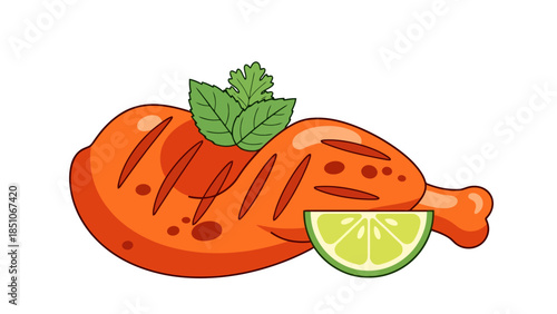 Grilled chicken leg with fresh lime and herbs for healthy meal preparation