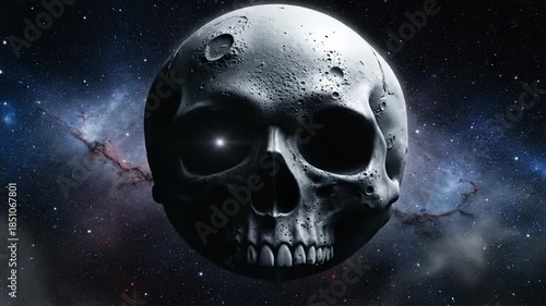 Cosmic skull against nebulous background