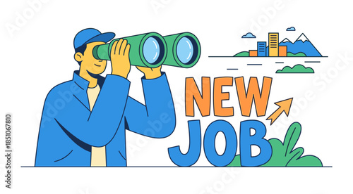 Person looking for new job opportunity using binoculars