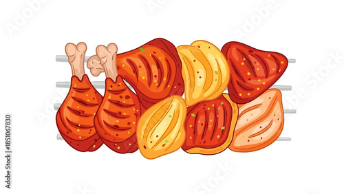 Colorful Assorted Sausage Links and Patties with Grilled Grill Marks