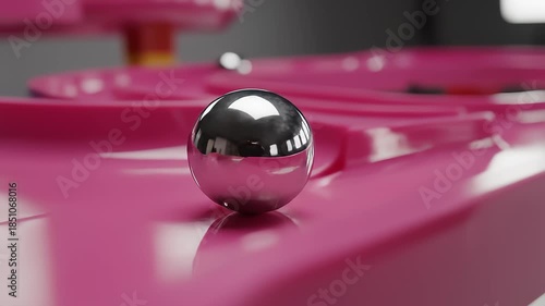 Metal Ball Navigates a Pink Maze Track