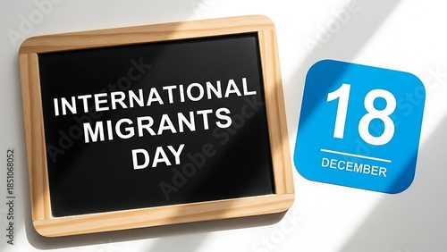 Celebrating international migrants day on december eighteenth with a chalkboard and a bright blue calendar icon
