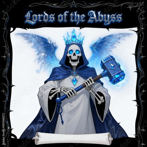 Frostbone Lich Lord: Abyssal Ruler with Icy Wings and Crystal Scepter