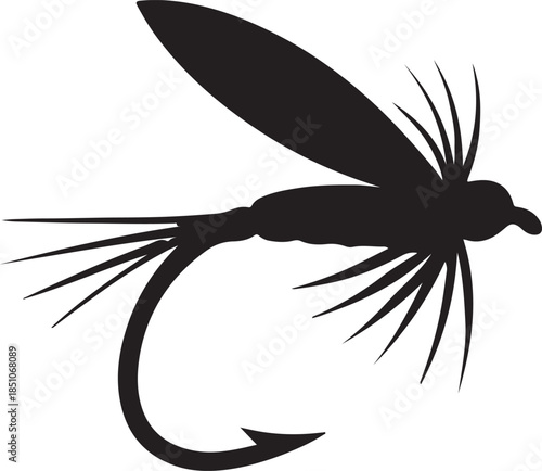Black silhouette of a fly fishing logo vector, fly fishing lure logo icon silhouette
