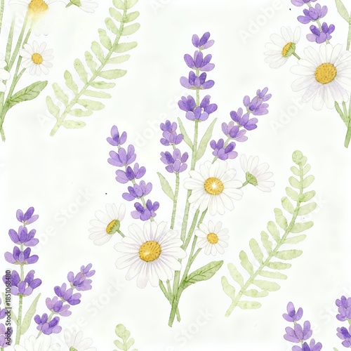 Watercolor Wildflower Garden: Lavender, Daisy & Fern Botanical Art Print