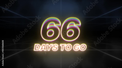66 days to go text animation retro background