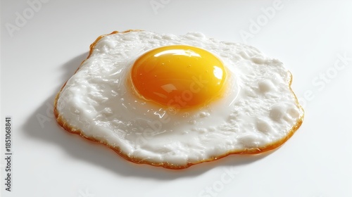 3D render of fried egg with smooth lighting and shadow, clean white backdrop