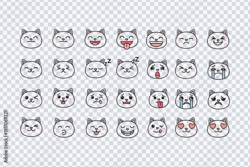 Adorable Cartoon Cat Emojis and Avatars Collection with Diverse Emotional Expressions