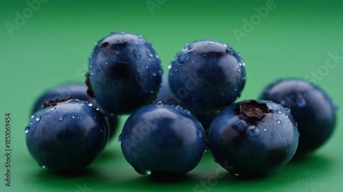 Wallpaper Mural A Close-Up of Glossy Blueberries with Water Droplets on Green Surface, Showcasing Their Freshness and Deliciousness in Stunning Detail Torontodigital.ca