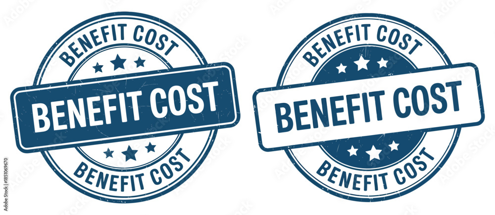 Fototapeta premium Benefit Cost Stamp Vector with Round Grunge Label Style for Financial Analysis, Business Evaluation, Pricing Strategy and Economic Comparison Graphic Design