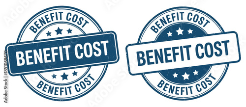 Benefit Cost Stamp Vector with Round Grunge Label Style for Financial Analysis, Business Evaluation, Pricing Strategy and Economic Comparison Graphic Design