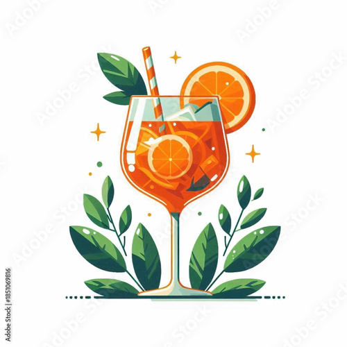 Illustration of Orange Cocktail with Straw.