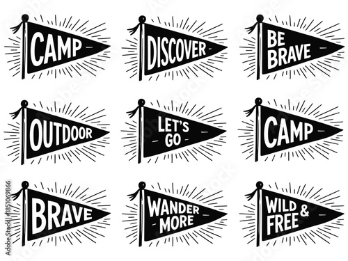 Vintage Outdoor Pennant Badges with Motivational Text