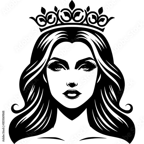 Vector illustration of a glamorous woman with long hair, stylish makeup, and elegant fashion design