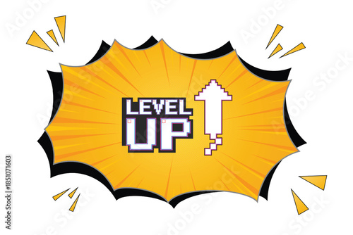 LEVEL UP icon pixel art. 8 bit game. retro game. for game assets in vector illustrations