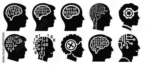 Technology silhouette icon set with digital mindset