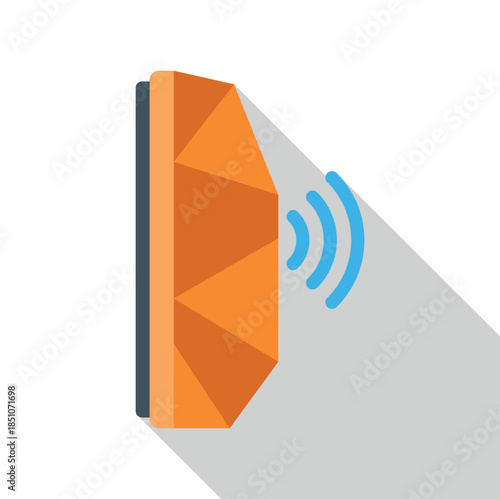 Orange soundproofing acoustic panel absorbing sound waves, creating quiet