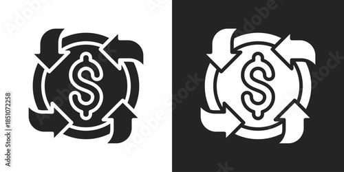 Money Cycle Icon In Black And White Glyph Style