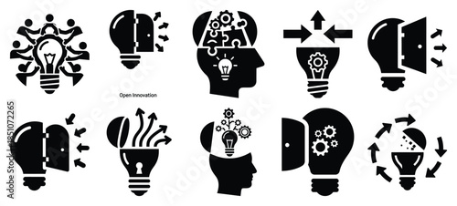 Technology silhouette icon set with open innovation