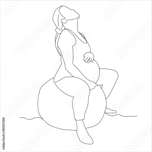  One continuous line drawing pregnant women exercising.
