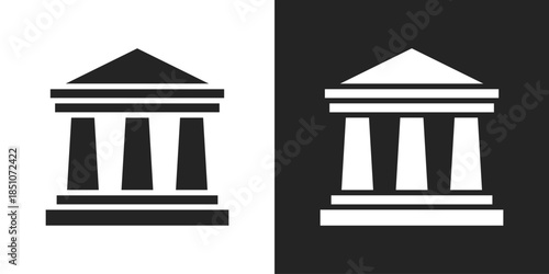 Banking System Icon In Black And White Glyph Style