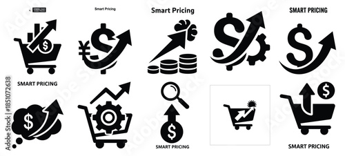Technology silhouette icon set with smart pricing