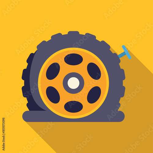 Flat car tire illustrating vehicle breakdown problem with a pump