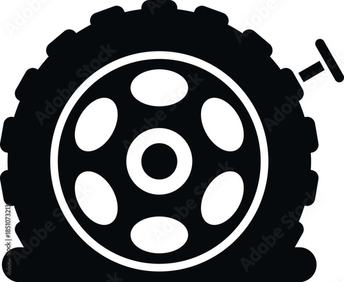 Flat car tire icon with a nail causing a puncture and breakdown