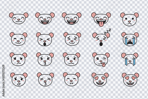 Collection of Adorable Cartoon Bear Face Emojis Expressing Various Emotions and Moods