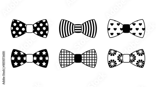 Elegant black and white bow ties with diverse patterns for formal occasions