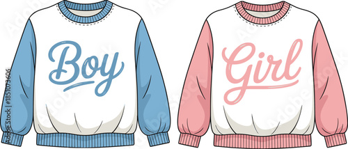Two Crew Neck Sweatshirts With Raglan Sleeves One Boy Blue And One Girl Pink sweater clothing