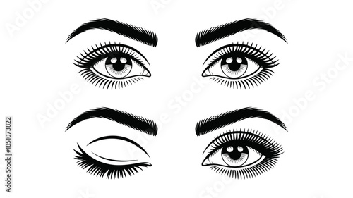 Collection of beautifully drawn human eyes with expressive winks and open gazes