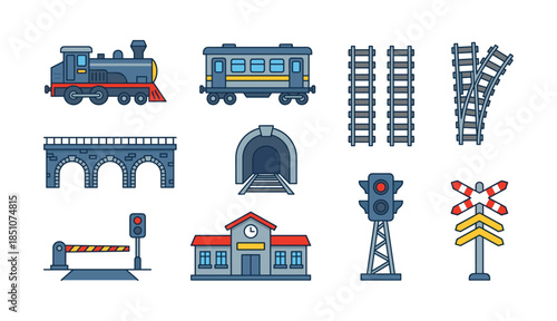 Railway infrastructure icons showing public transport elements