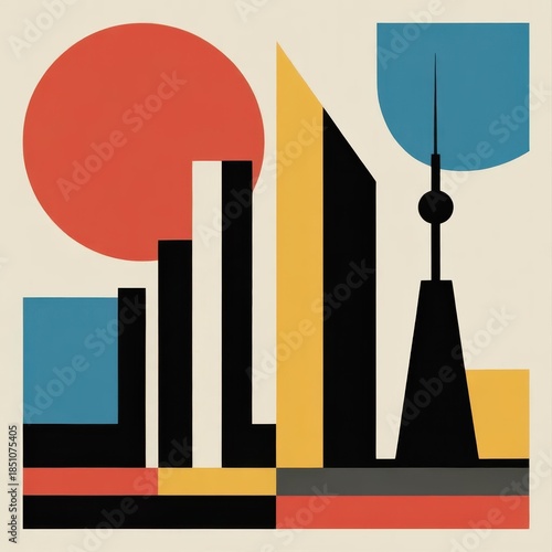 Mid-Century Minimalist City Skyline — Geometric Flat Design, Report Cover