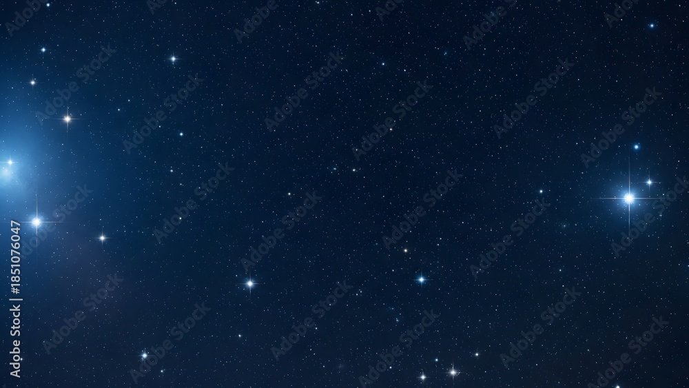 Naklejka premium A serene night sky filled with numerous stars and a few bright celestial objects visible in the dark blue atmosphere from a distant viewpoint