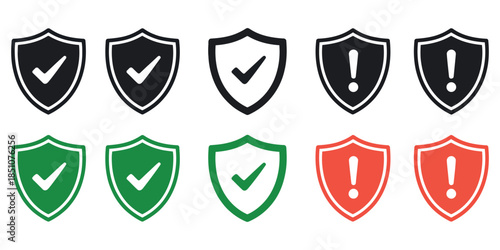 Safety Shield Icon Vector – Security, Protection, and Risk Alert Symbols