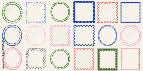 A colorful arrangement of various shaped frames and borders in pastel shades