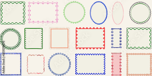 Colorful stitched shapes squares rectangles ovals and circles in various designs