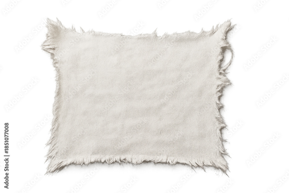 Fototapeta premium White frayed fabric piece with rough edges and detailed texture, neutral cloth material on transparent background