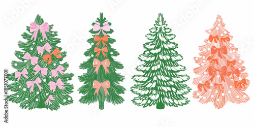 Festive christmas trees with colorful bows and decorations a holiday illustration