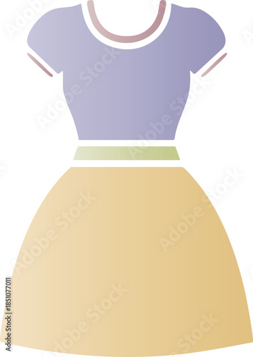 Purple with brown neckline and yellow skirt on white background