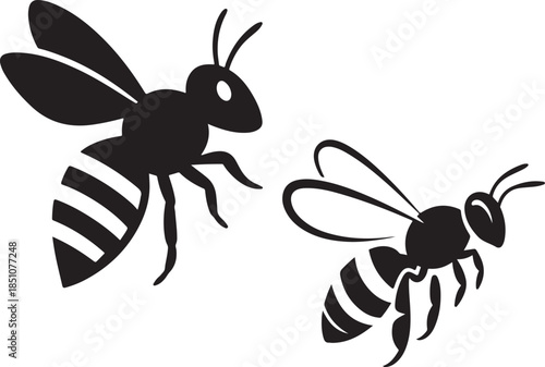 PrintBee silhouette illustration, flying honeybee vector design for nature and wildlife concepts