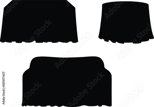 furniture cover shapes: a sofa slipcover, an armchair cover, and a loveseat cover.