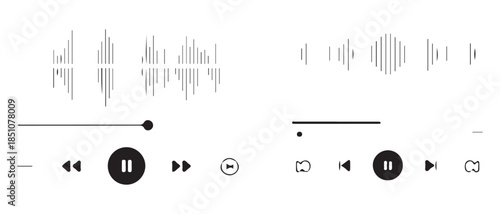 Media player user interface elements with album cover and audio waveforms modern design