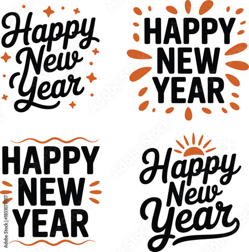 Happy New Year Typographic Designs Set in Minimalist Vector Grid Layout