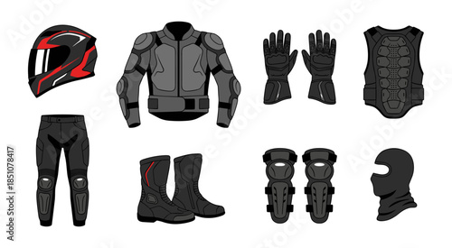 Full set of motorcycle safety gear protection