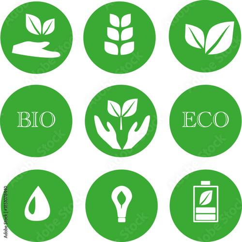 Eco and bio green icons set
