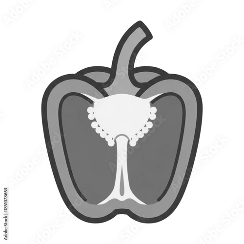 Stylized Orange Bell Pepper Half Cross-Section Illustration