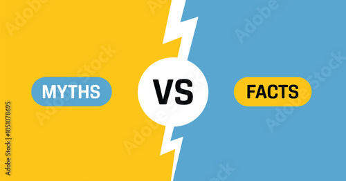 Facts vs Myths Vector Illustration Featuring Lightning Bolt and Dynamic Battle Background for Educational Concept, Fact-Checking Process, Evidence Analysis, and Critical Thinking Visuals
