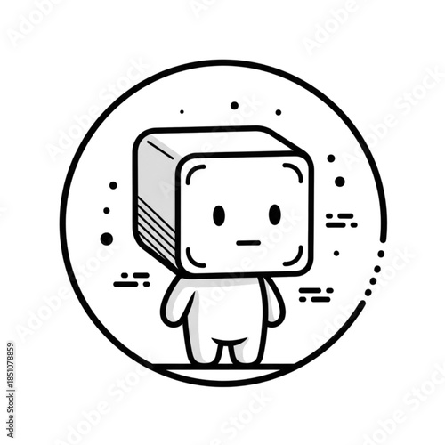 Cute AI Robot Character with Digital Interface Elements